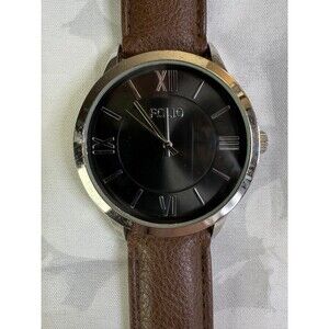 Folio Men’s Watch With Black Face And Brown Leather Strap, New Battery